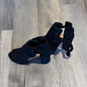 JustFab Black Peep-Toe Heeled Boots